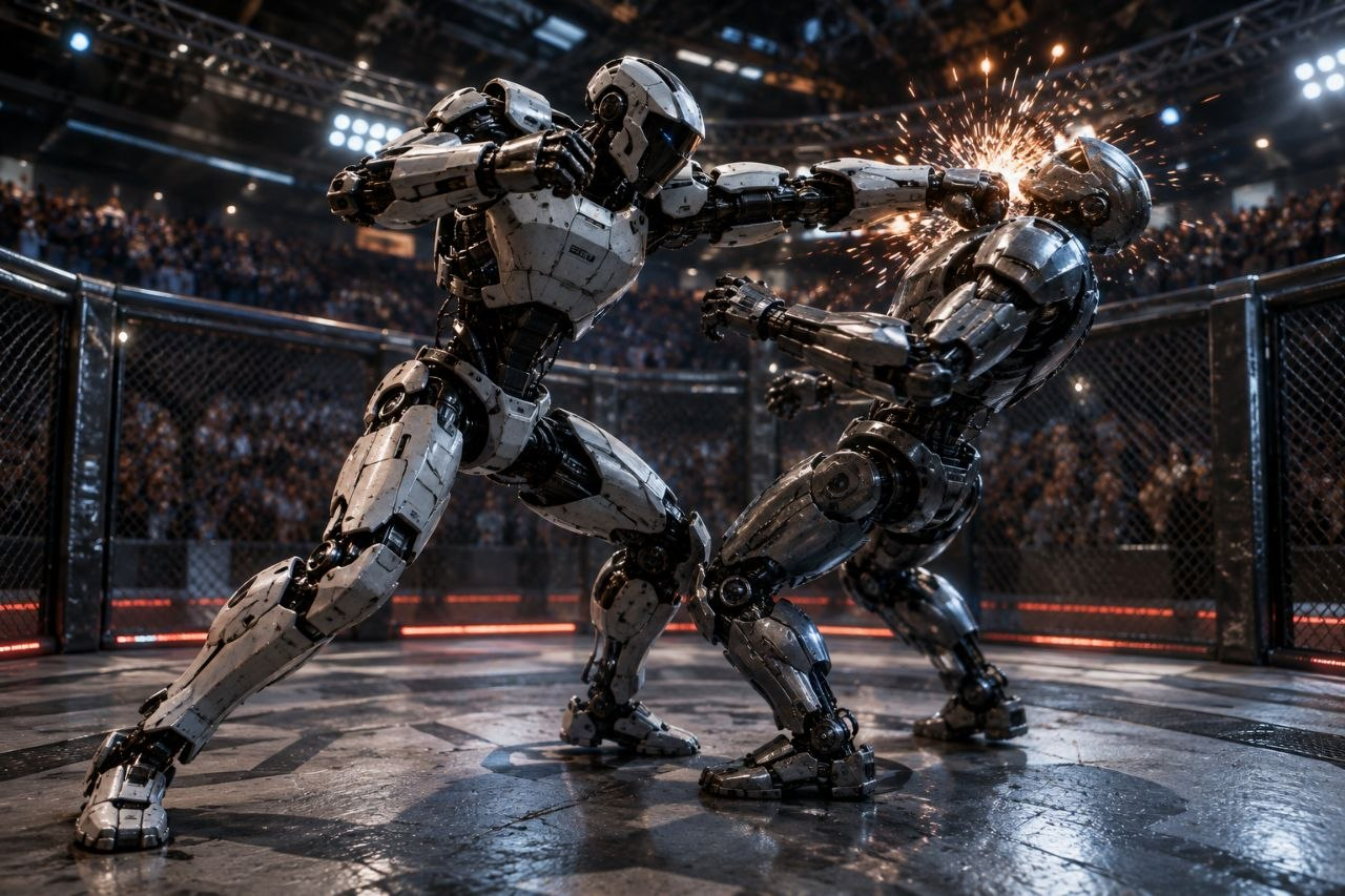 Robotics research facility where engineers analyze telemetry data and structural integrity of 
bipedal robots. 