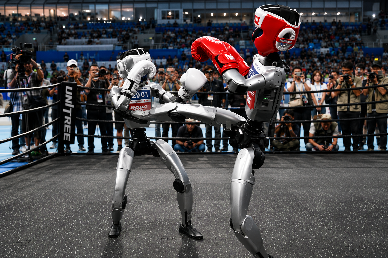 Robotics research facility where engineers analyze telemetry data and structural integrity of 
bipedal robots. 